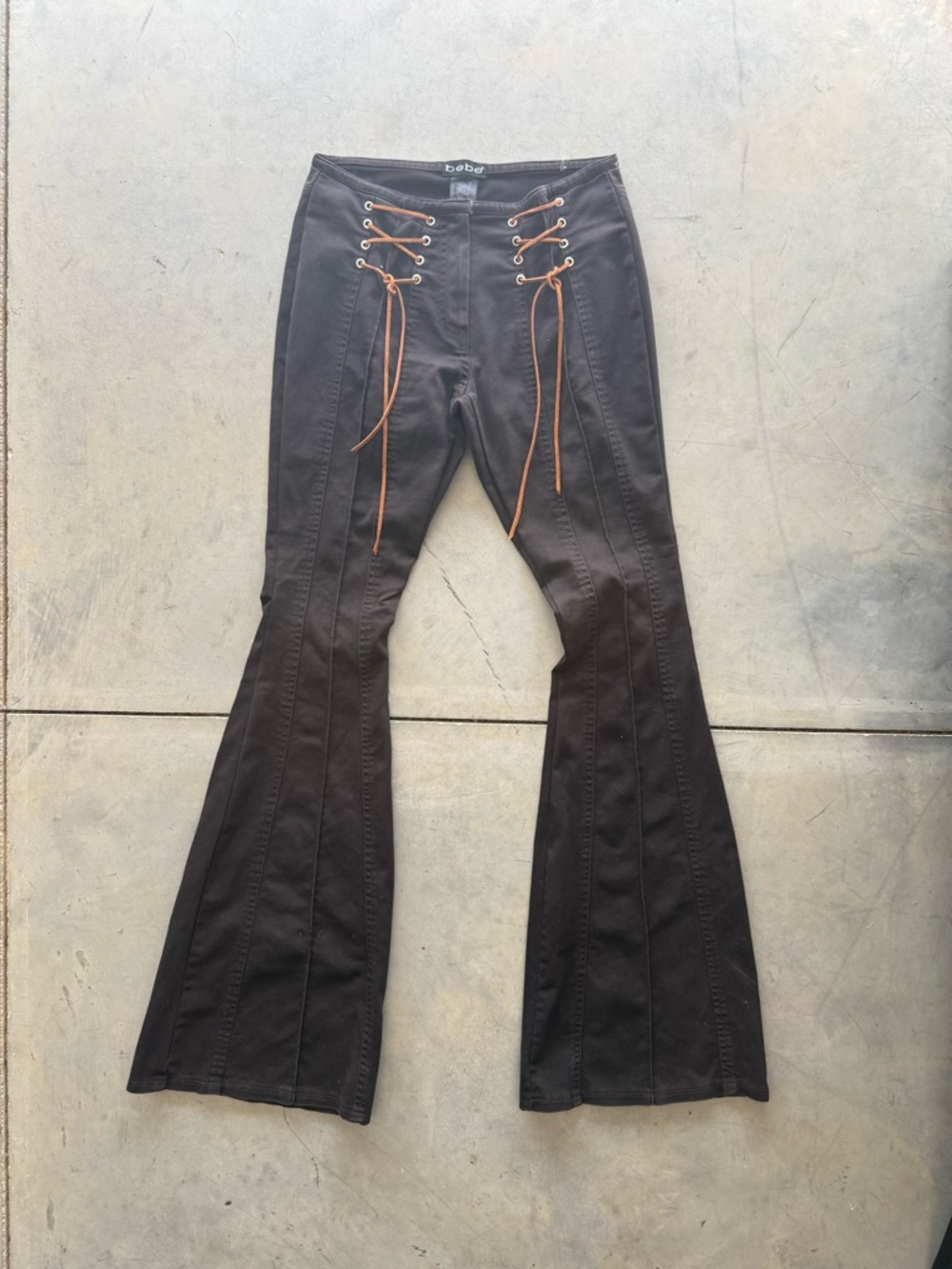 bebe lace up low rise flare jeans